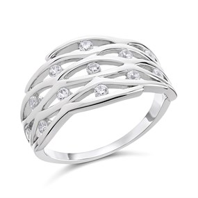 Silver Cubic Zirconia Lattice Band Ring - F6080