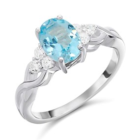 Silver Blue Topaz And CZ Ring - F6108