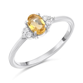 Silver Oval Citrine And CZ Ring - F6109