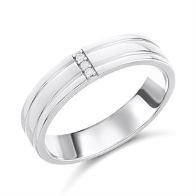 Silver Three Diamond-Set Band Ring - F62005