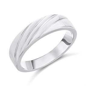 Silver Diagonal Pattern 6mm Band Ring - F62011