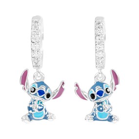 Disney Silver Lilo And Stitch CZ Hoop Drop Earrings - F67113