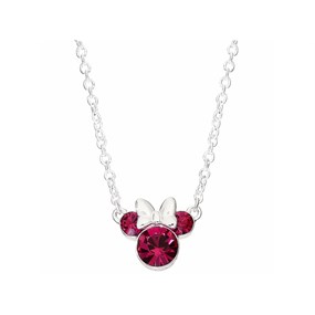 Disney Silver Minnie Mouse Fuchsia Crystal Necklace - F6719