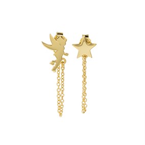Disney Silver Gold Plated Tinkerbell Chain Earrings - F6748