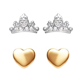 Disney Silver Gold Tone Princess And Crown Stud Earring Set - F6758