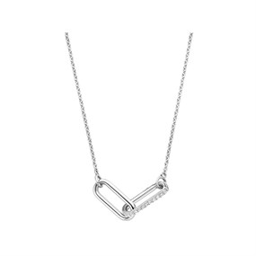 TI SENTO Silver Cubic Zirconia Paper Link Necklace - F6924