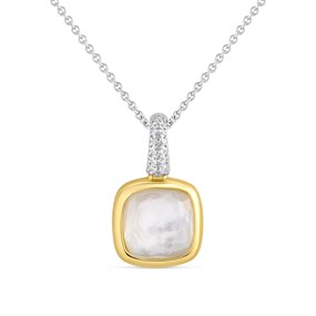 TI SENTO Silver Gold Plated 6829MW Mother Of Pearl Square CZ Necklace - F6996