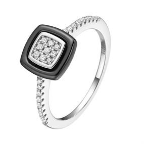 Fei Liu Silver And Black Ceramic Cubic Zirconia Ring - F7108