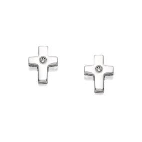 D For Diamond Silver Diamond Cross Children's Stud Earrings - F7302