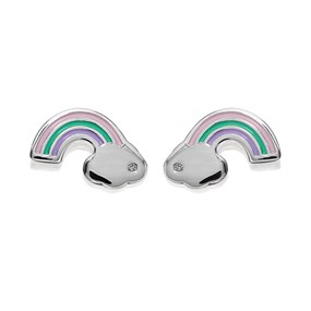 D For Diamond Silver Resin Rainbow Stud Earrings - F7315