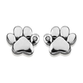 D For Diamond Silver Diamond Paw Print Stud Earrings - F7327