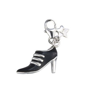Tingle SCH160 Silver Enamel Black Boot Charm - F8147