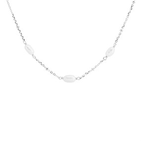 Silver Cultured Freshwater Pearl Station Necklace - F9513
