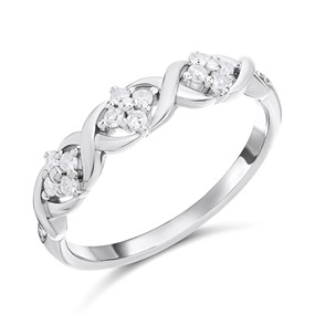 Silver Lab Grown Diamond Cluster Kiss Eternity Ring 20 points - F9707