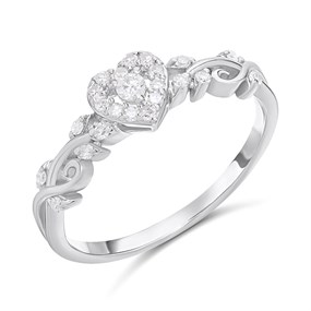 Silver Lab Grown Diamond Cluster Heart Ring - F9708