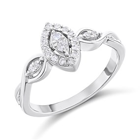Silver Lab Grown Diamond Halo Marquise Ring - F9716