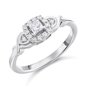 Silver Princess Cut Lab Grown Diamond Halo Ring-1/4ct - F9719