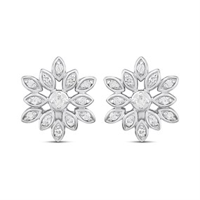 Silver Lab Grown Diamond Flower Stud Earrings - F9801
