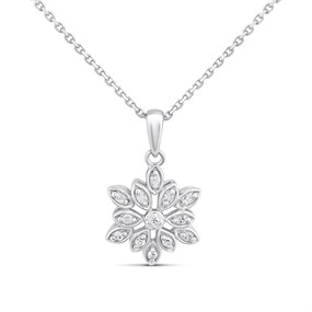 Silver Lab Grown Diamond Flower Necklace - F9802