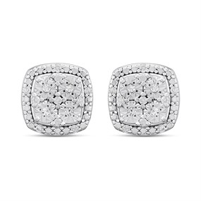 Silver Lab Grown Diamonds Illusion Set Cushion Stud Earrings - F9807