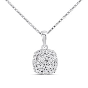 Silver 1/10ct Lab Grown Diamond Cushion Necklace - F9808