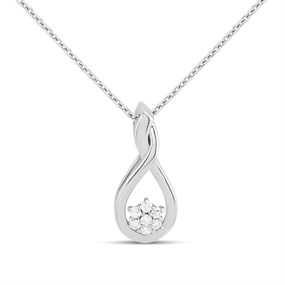 Silver Lab Grown Diamond Cluster Teardrop Necklace - F9809