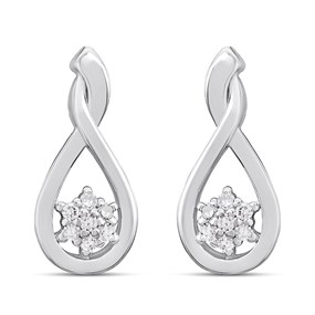 Silver Lab Grown Diamond Cluster Teardrop Stud Earrings - F9810