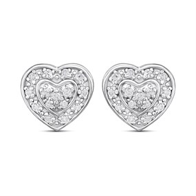 Silver 1/10ct Lab Grown Diamond Pavé Heart Stud Earrings - F9812