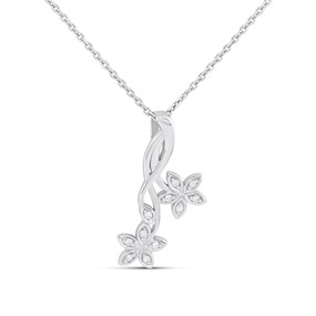 Silver Lab Grown Diamond Floral Necklace - F9813
