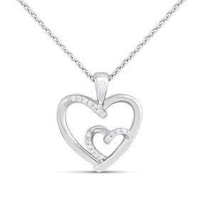 Silver Lab Grown Diamond Double Heart Necklace - F9814
