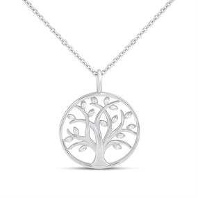 Silver Lab Grown Diamond Tree of Life Necklace - F9816