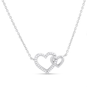 Silver 1/10ct Lab Grown Diamond Double Heart Necklet - F9821