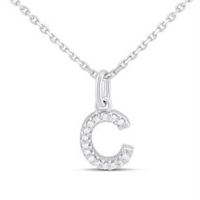 Silver Lab Grown Diamond Initial Necklace- C - F9822