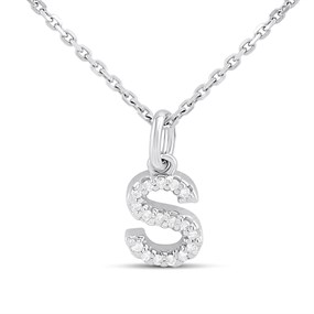 Silver Lab Grown Diamond Initial Necklace- S - F9827