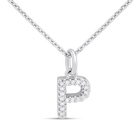 Silver Lab Grown Diamond Initial Necklace- P - F9828