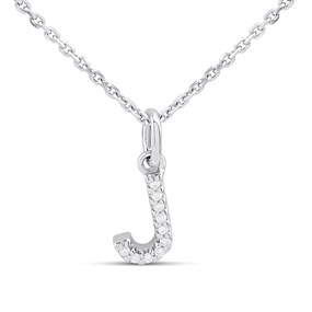 Silver Lab Grown Diamond Initial Necklace- J - F9829