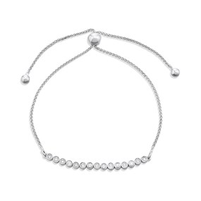 Silver Lab Grown Diamond Rubover Illusion Set Adjustable Bracelet - F9831