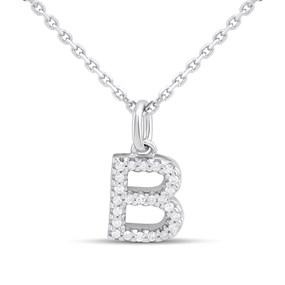 Silver Lab Grown Diamond Initial Necklace- B - F9834
