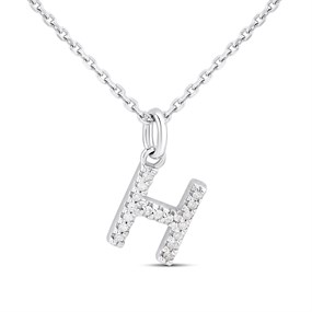 Silver Lab Grown Diamond Initial Necklace - H - F9838