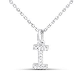 Silver Lab Grown Diamond Initial Necklace- I - F9839