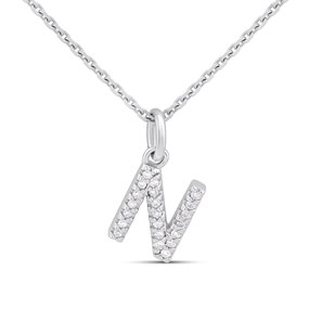 Silver Lab Grown Diamond Initial Necklace- N - F9841