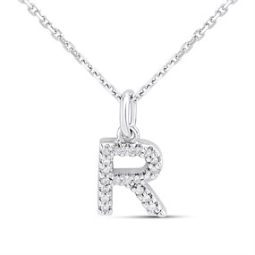 Silver Lab Grown Diamond Initial Necklace- R - F9844
