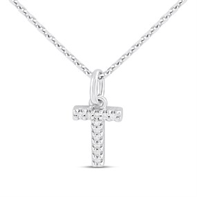 Silver Lab Grown Diamond Initial Necklace- T - F9845