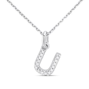 Silver Lab Grown Diamond Initial Necklace- U - F9846