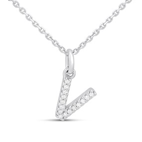 Silver Lab Grown Diamond Initial Necklace- V - F9847