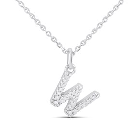 Silver Lab Grown Diamond Initial Necklace- W - F9848