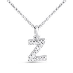 Silver Lab Grown Diamond Initial Necklace- Z - F9851