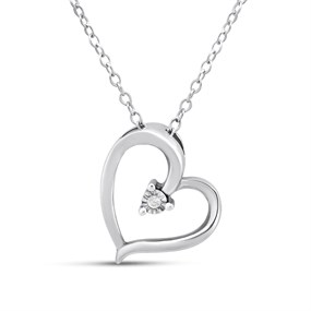 Silver Lab Grown Diamond Floating Heart Pendant - F9854