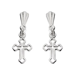 Silver Open Cross Drop Andralok Earrings - 17mm drop - F9914