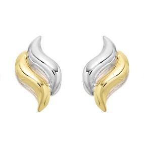 9ct Gold Two Colour Flame Stud Earrings - 11mm - G0164